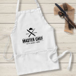 Funny Master Chef Personalized Culinary Catering Standard Apron<br><div class="desc">The master chef, budding chef or caterer will appreciate this modern design featuring a criss crossed kitchen fork and knife with a chef's serving platter above. Add your chef's name and year established or delete. Perfect for your favourite foodie, gift for father's day, mother's day, restaurant owner or for a...</div>