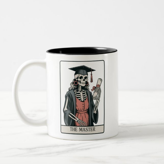 Funny Master Graduation Gift Skeleton Graduate  Two-Tone Coffee Mug (Left)