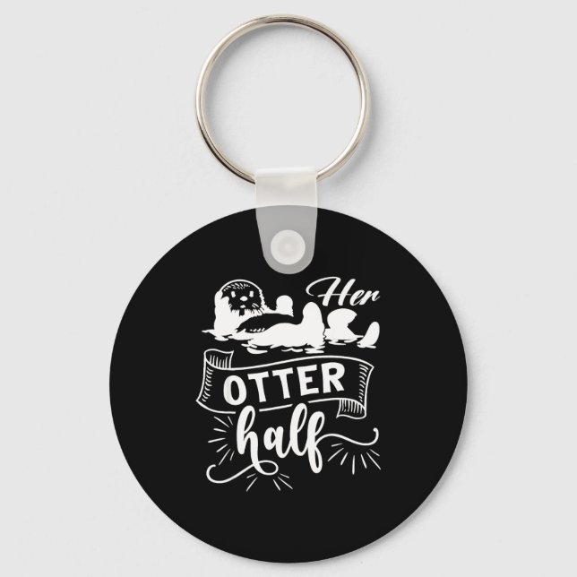 Funny Matching Couple His And Her Otter Half Valen Keychain (Front)