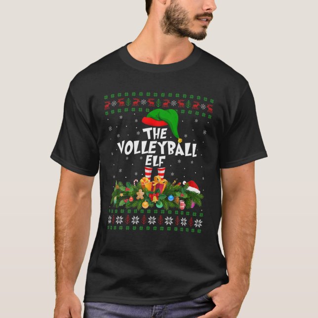 Funny Matching Family Ugly The Volleyball Elf Chri T-Shirt (Front)