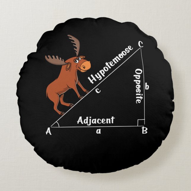 Funny Math Hypotemoose Geometry Moose Joke Pun Round Pillow (Front)