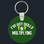 Funny Math Keychain<br><div class="desc">I've got skills in multiplying. A hilarious math whiz gift in white writing with yellow lightning strikes on a green background for a mathlete,  calculus professor or algebra teacher. A great pop culture gift for a math gift.</div>