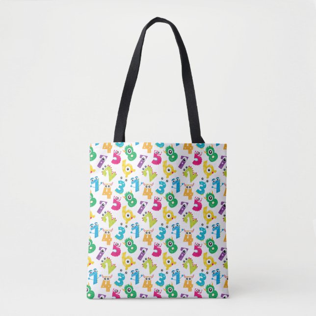 Funny Math Monster Numbers Pattern Tote Bag (Front)