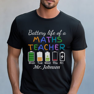Funny Math Teacher Battery Life Custom Name T-Shirt