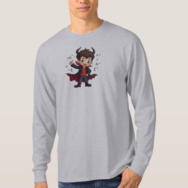 Funny Math Teacher Cartoon – Devilish Educator  T-Shirt (Front)