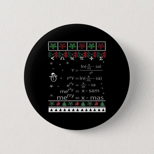 Funny Math Teacher Christmas Merry Xmas In Math Eq 2 Inch Round Button (Front)