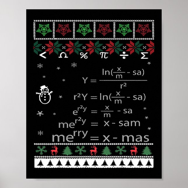 Funny Math Teacher Christmas Merry Xmas In Math Eq Poster (Front)