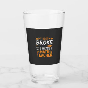 Funny Math Teacher Halloween Broom Glass