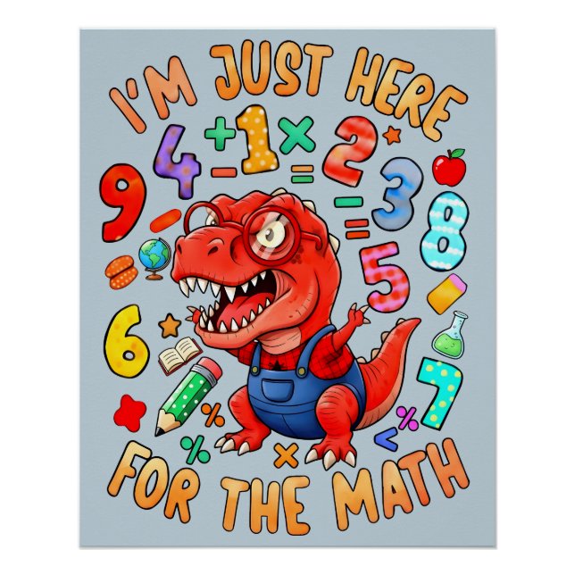 Funny Maths Dinosaur Poster for Kids UK Classroom (Front)