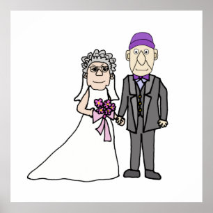 Funny Mature Bride and Groom Wedding Seniors Poster
