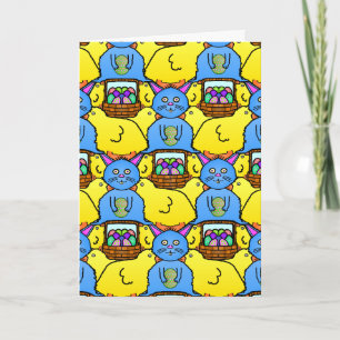 Funny MC Easter Bunny Chicks Tessellation Pattern Holiday Card