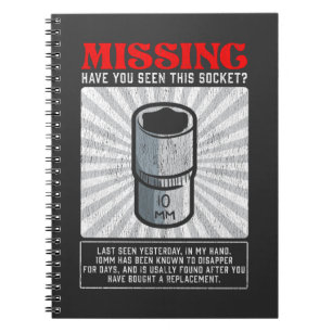 Funny Mechanic 10mm Socket Missing Workshop Tool Notebook
