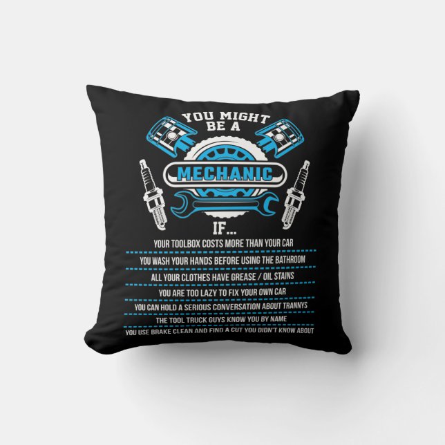 Funny Mechanic Garage Workshop Technician Throw Pillow (Front)