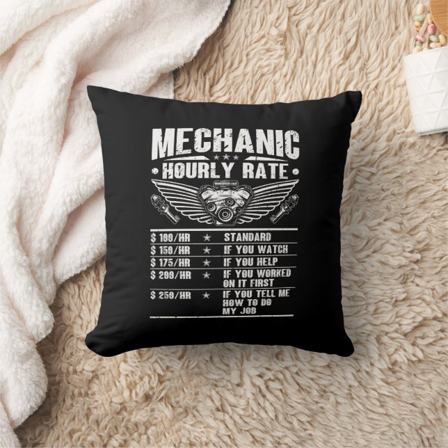 Funny Mechanic Hourly Rate Auto Car Mechanic Labou Throw Pillow (Blanket)