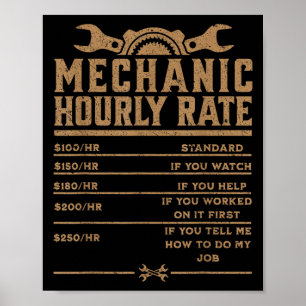 Funny Mechanic Hourly Rate Auto Repair Labour Rate Poster