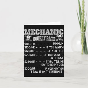 Funny Mechanic Hourly Rate Joke Design  Card