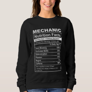Funny Mechanic Nutrition Facts Label Car Machiner Sweatshirt