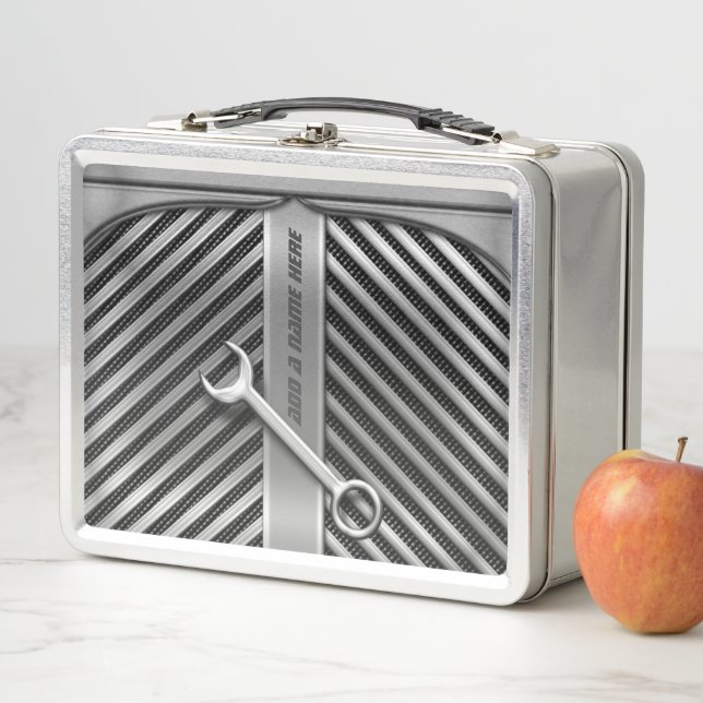 Funny Mechanics Vehicle Grille And Spanner Metal Lunch Box (In Situ)