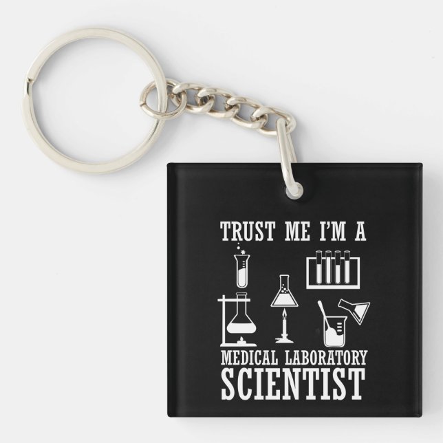 Funny medical lab tech scientist humour laboratory keychain (Front)