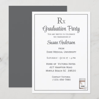 Funny Medical Rx Pill Bottle Graduation Party   Invitation