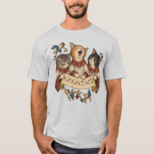 Funny Medieval Cat Choir in Illuminated Manuscript T-Shirt