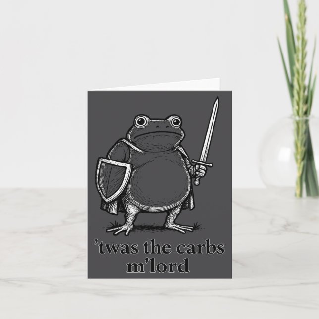 Funny Medieval Frog Meme Carbs Knight M'lord Quote Card (Front)