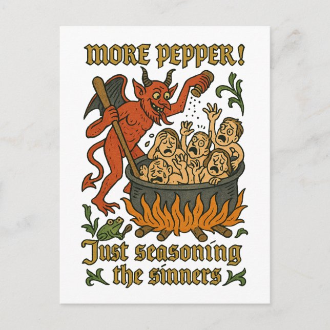 Funny Medieval Meme Devil Cartoon Halloween Postcard (Front)