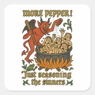 Funny Medieval Meme Devil Cartoon Halloween Square Sticker