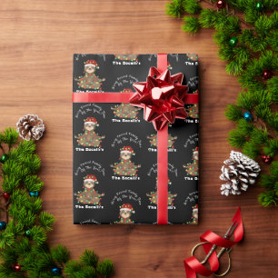 Funny Meditating Sloth Wrapped In Christmas Lights Wrapping Paper