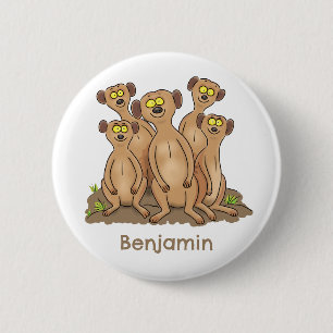 Funny meerkat family cartoon illustration 2 inch round button
