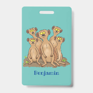 Funny meerkat family cartoon illustration badge