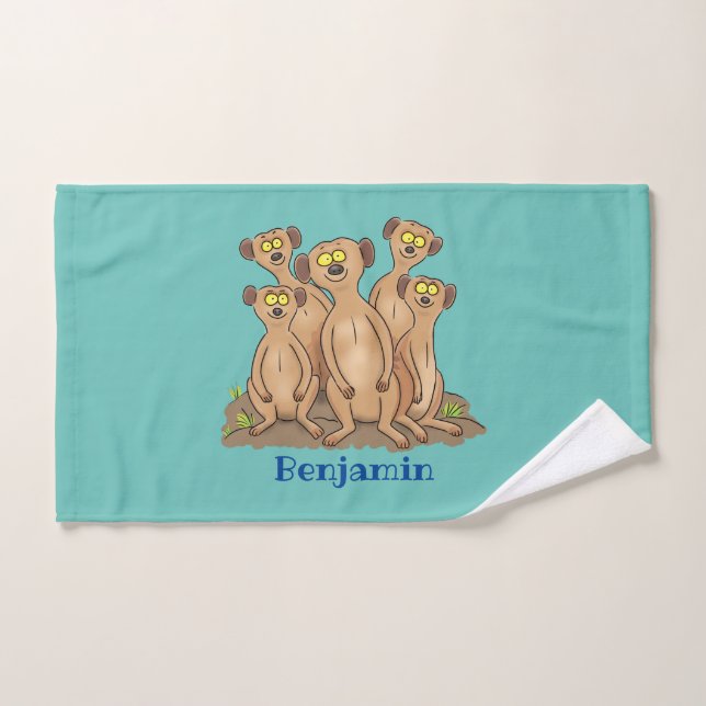 Funny meerkat family cartoon illustration bath towel set (Hand Towel)