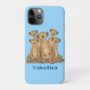 Funny meerkat family cartoon illustration iPhone 11 pro case