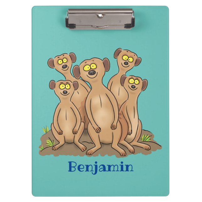 Funny meerkat family cartoon illustration clipboard (Front)