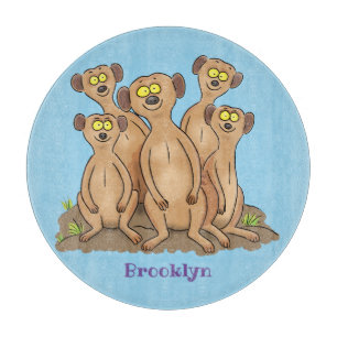 Funny meerkat family cartoon illustration cutting board