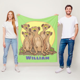 Funny meerkat family cartoon illustration fleece blanket