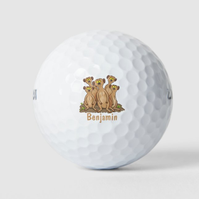Funny meerkat family cartoon illustration golf balls (Front)