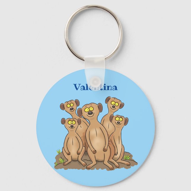 Funny meerkat family cartoon illustration keychain (Front)