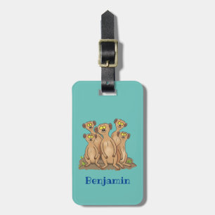 Funny meerkat family cartoon illustration luggage tag