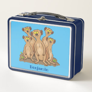 Funny meerkat family cartoon illustration metal lunch box