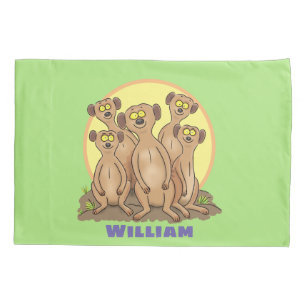Funny meerkat family cartoon illustration pillowcase