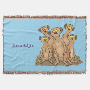 Funny meerkat family cartoon illustration throw blanket