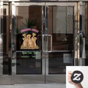 Funny meerkat family cartoon illustration window cling