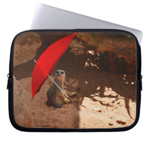 Funny Meerkat Sitting Under Umbrella, Laptop Sleeve