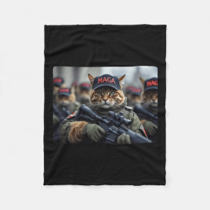 Funny Mega Cat With Rifle - Humourous Donald Trump Fleece Blanket