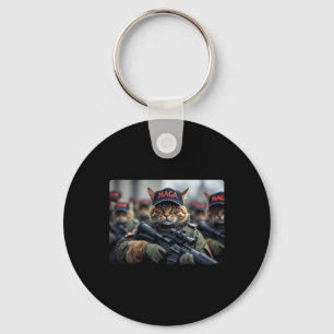 Funny Mega Cat With Rifle - Humourous Donald Trump Keychain