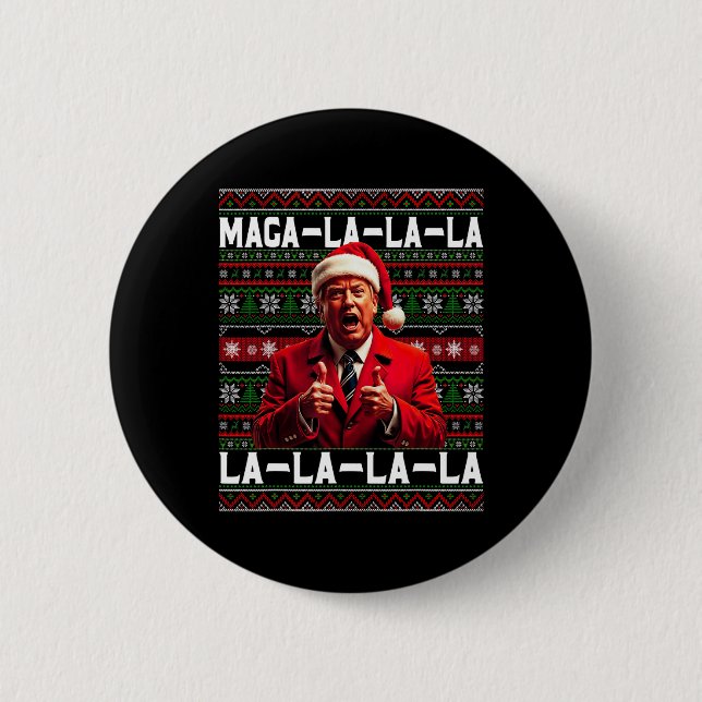 Funny Mega-la-la-la Trump Santa Hat Ugly Christmas 2 Inch Round Button (Front)