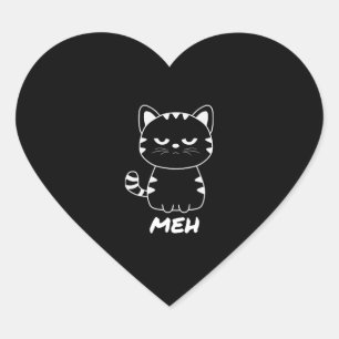 Funny Meh Cat for Cat Lovers Heart Sticker