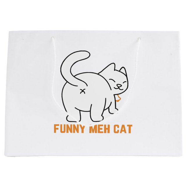 Funny Meh Cat  Large Gift Bag (Front)