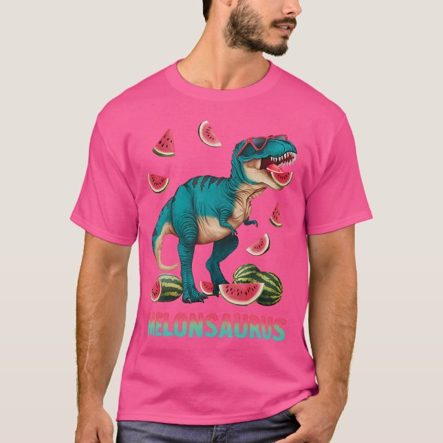 Funny Melonsaurus Watermelon Dinosaur T Rex Summer T-Shirt (Front)